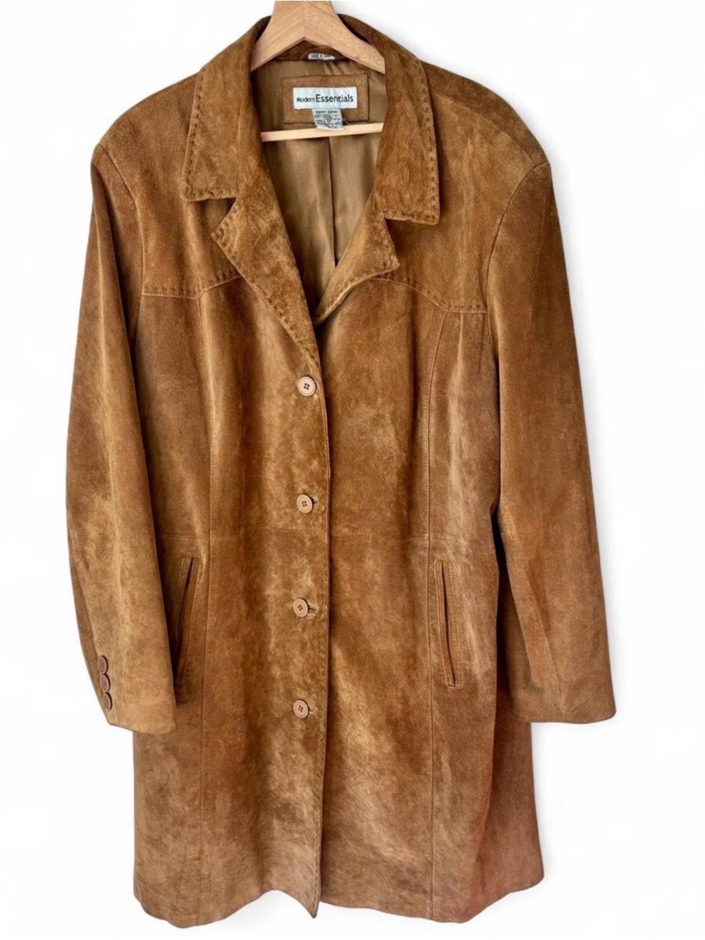 Modern Essentials Tan Suede Leather Car Coat Duster